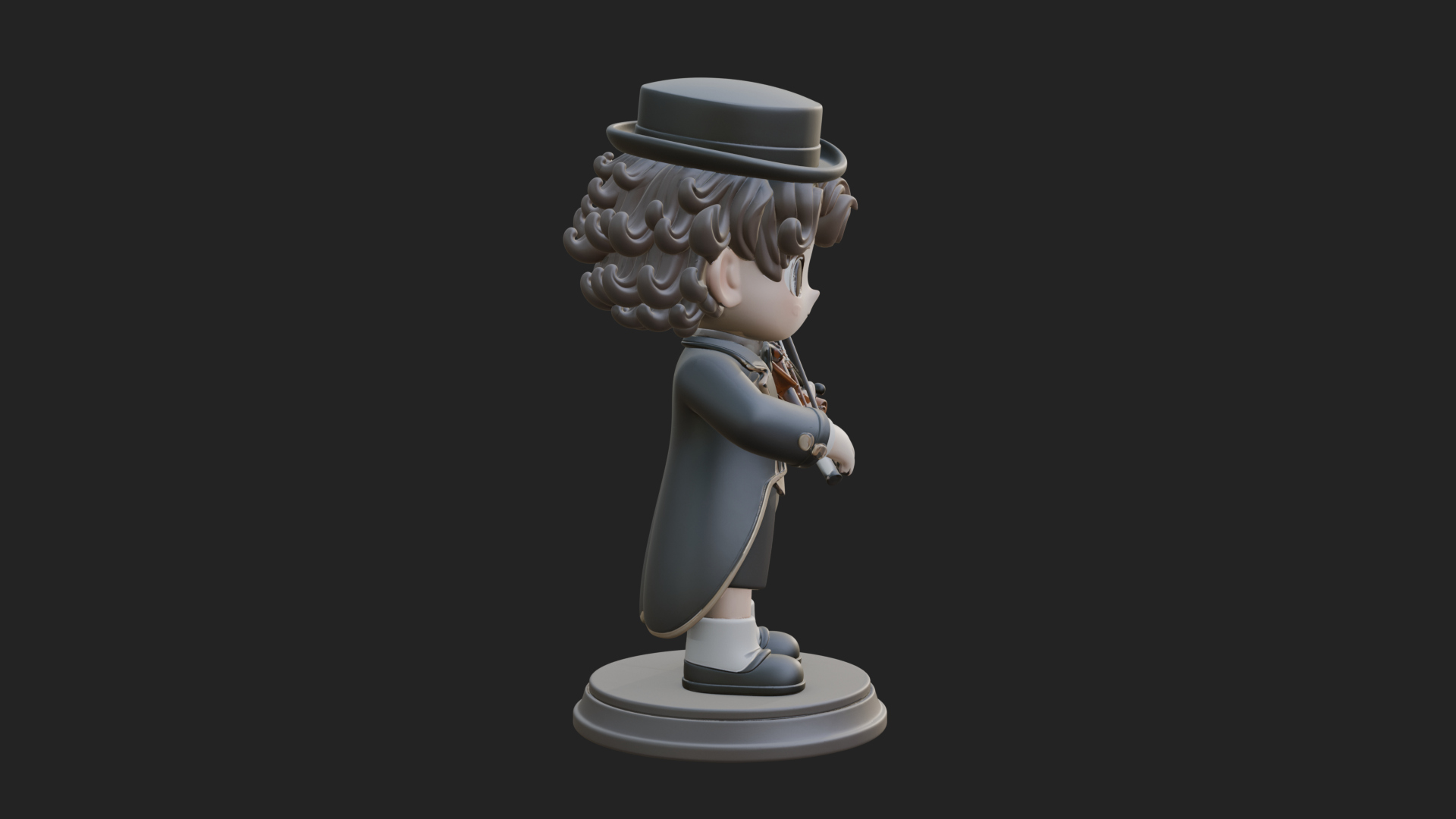 Chibi Violin Player Statue Design 3 3D Print Model 3D Model