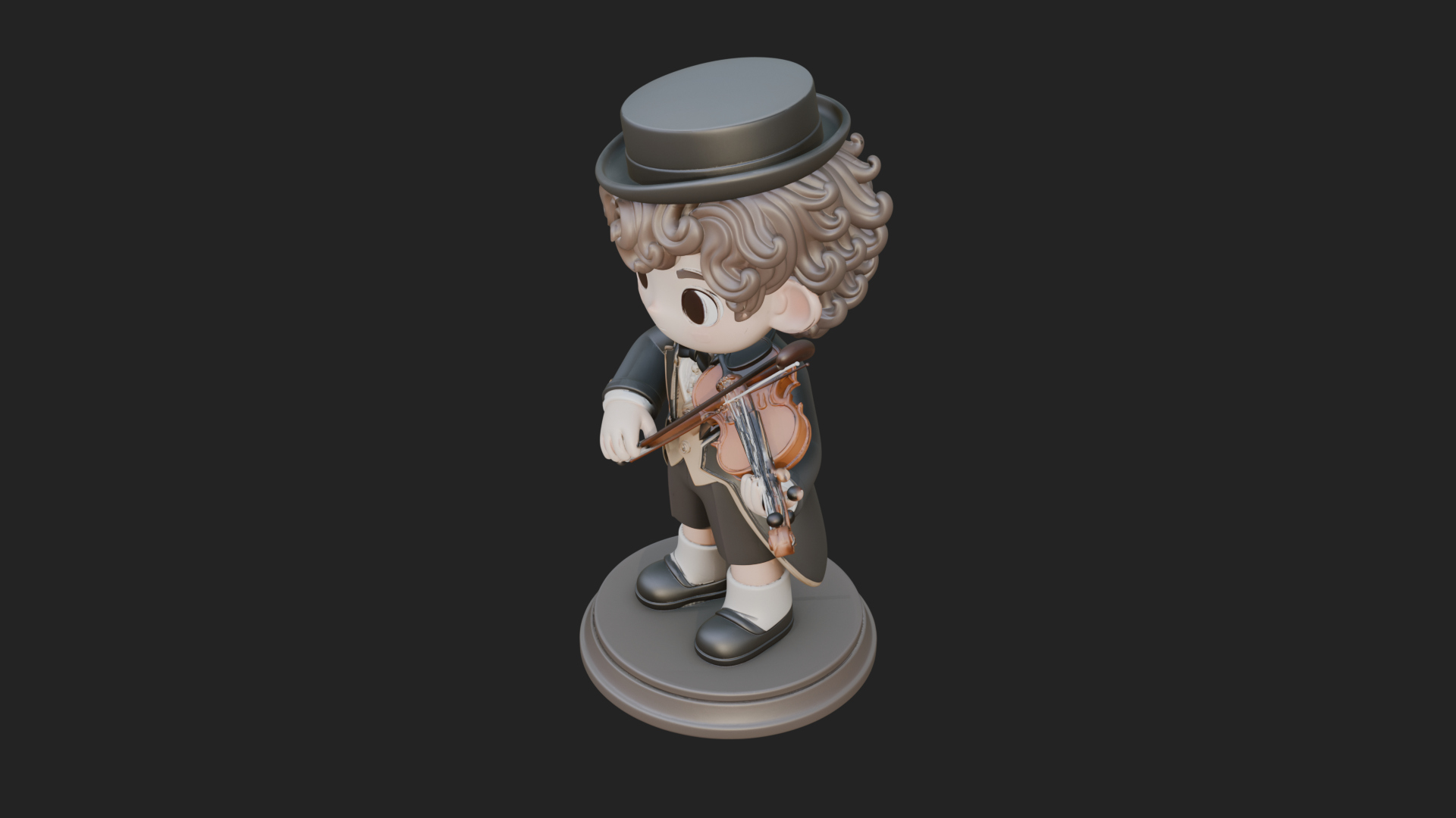 Chibi Violin Player Statue Design 3 3D Print Model 3D Model