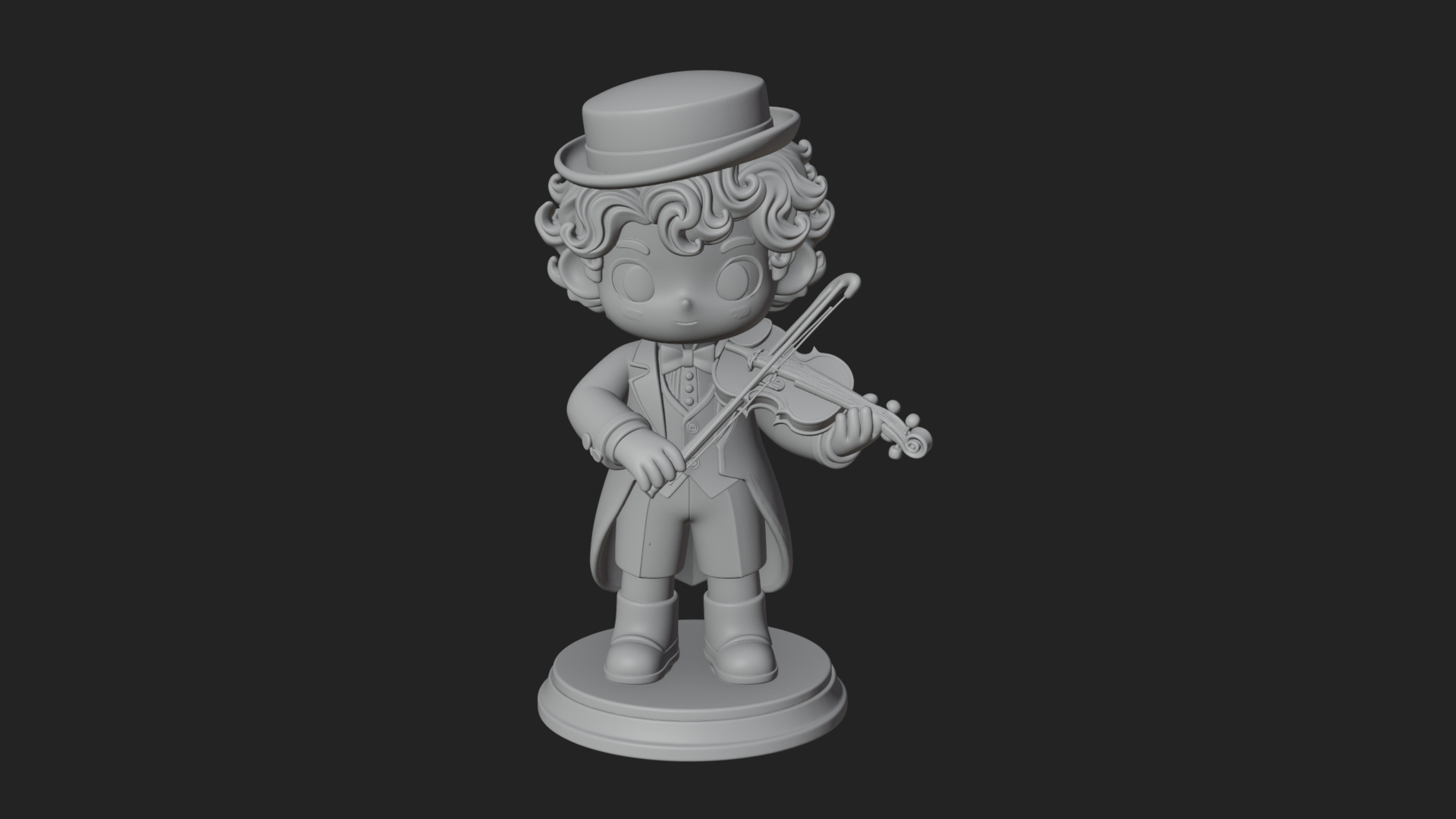 Chibi Violin Player Statue Design 3 3D Print Model 3D Model