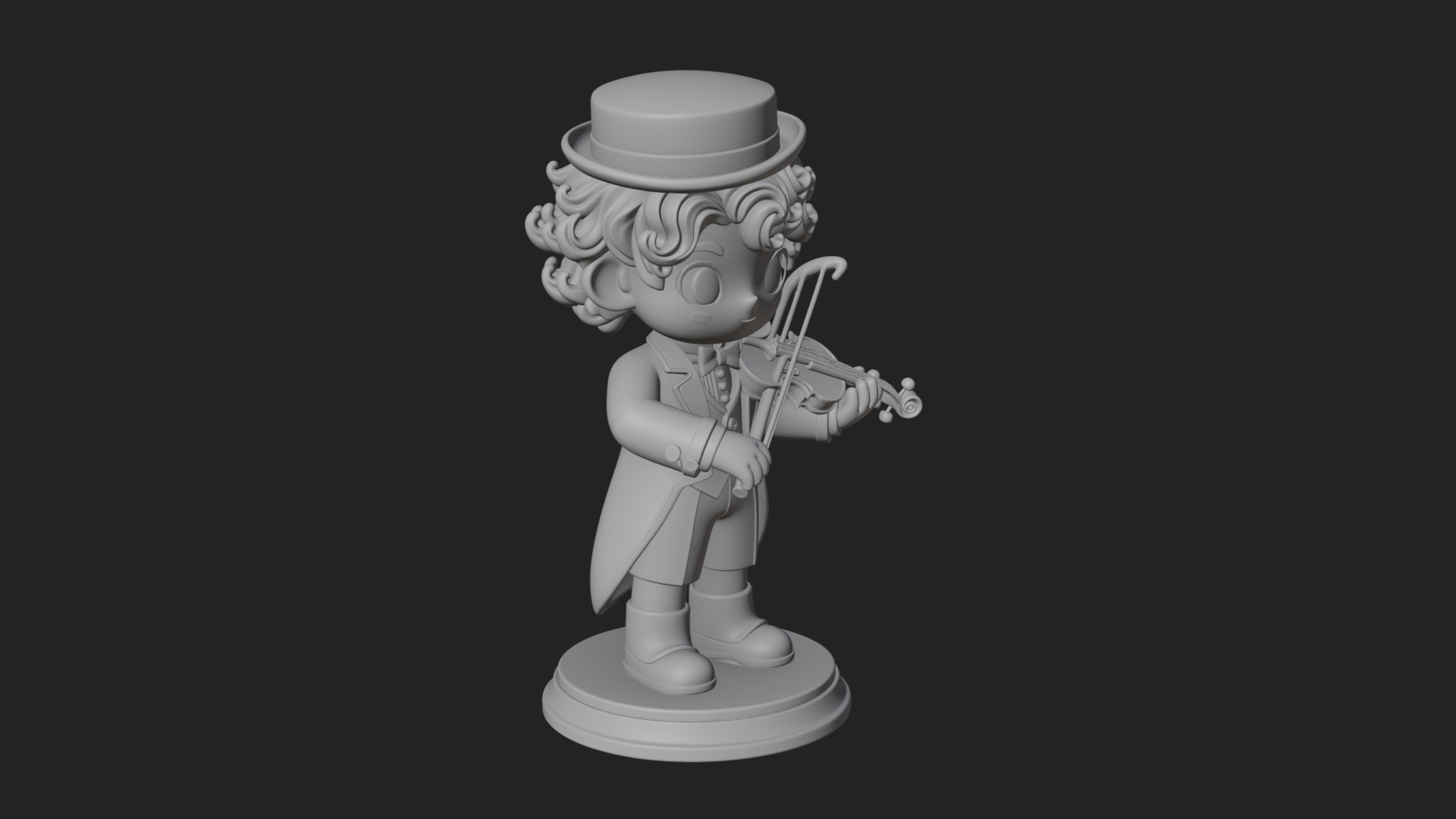 Chibi Violin Player Statue Design 3 3D Print Model 3D Model