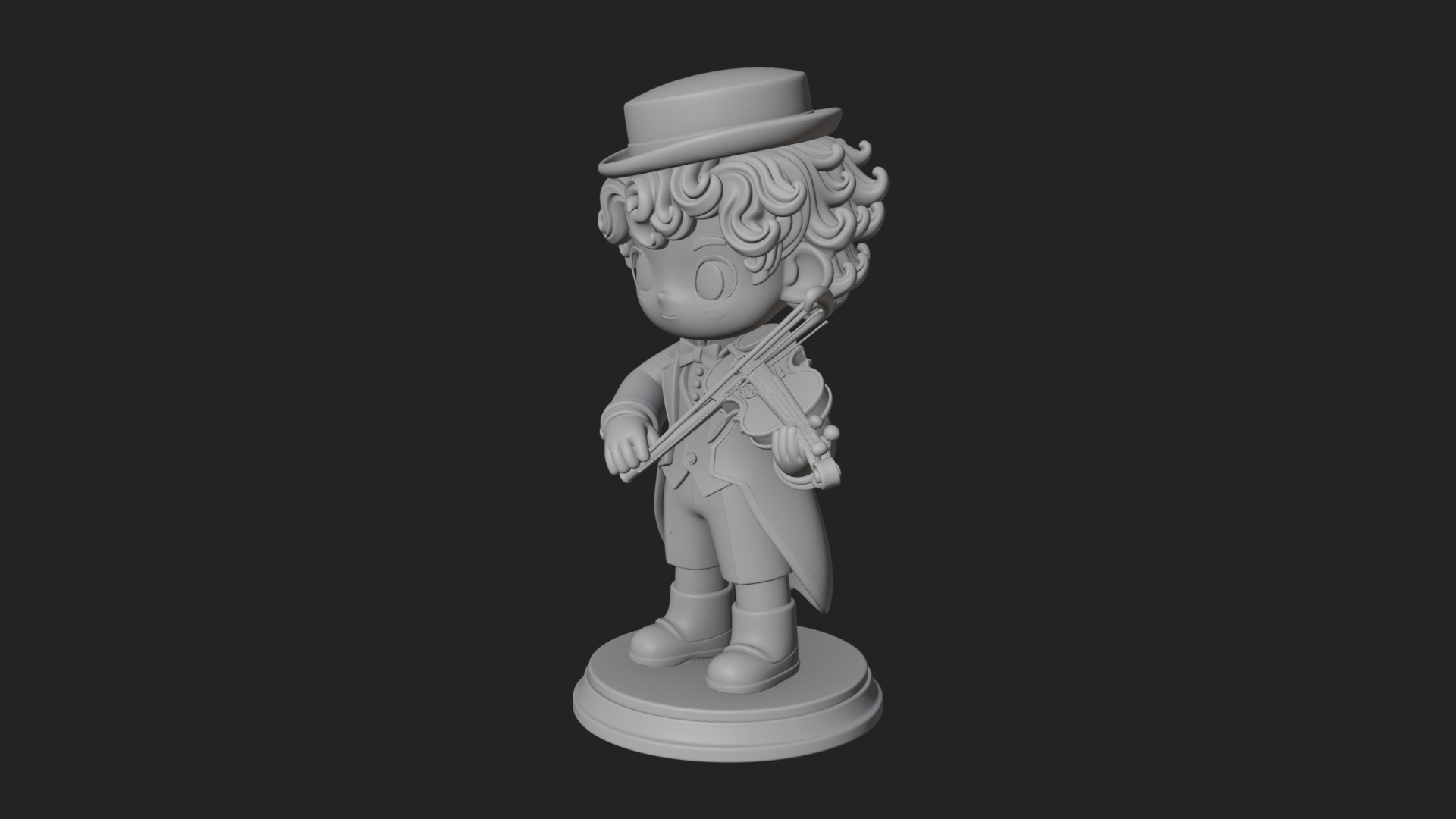 Chibi Violin Player Statue Design 3 3D Print Model 3D Model