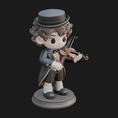 Chibi Violin Player Statue Design 3 3D Print Model