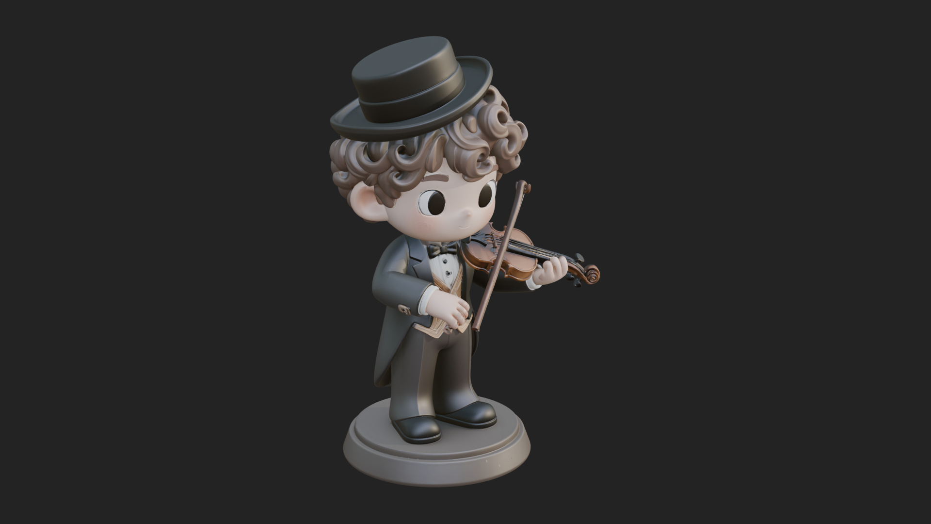 Chibi Violin Player Statue Design 4 3D Print Model 3D Model