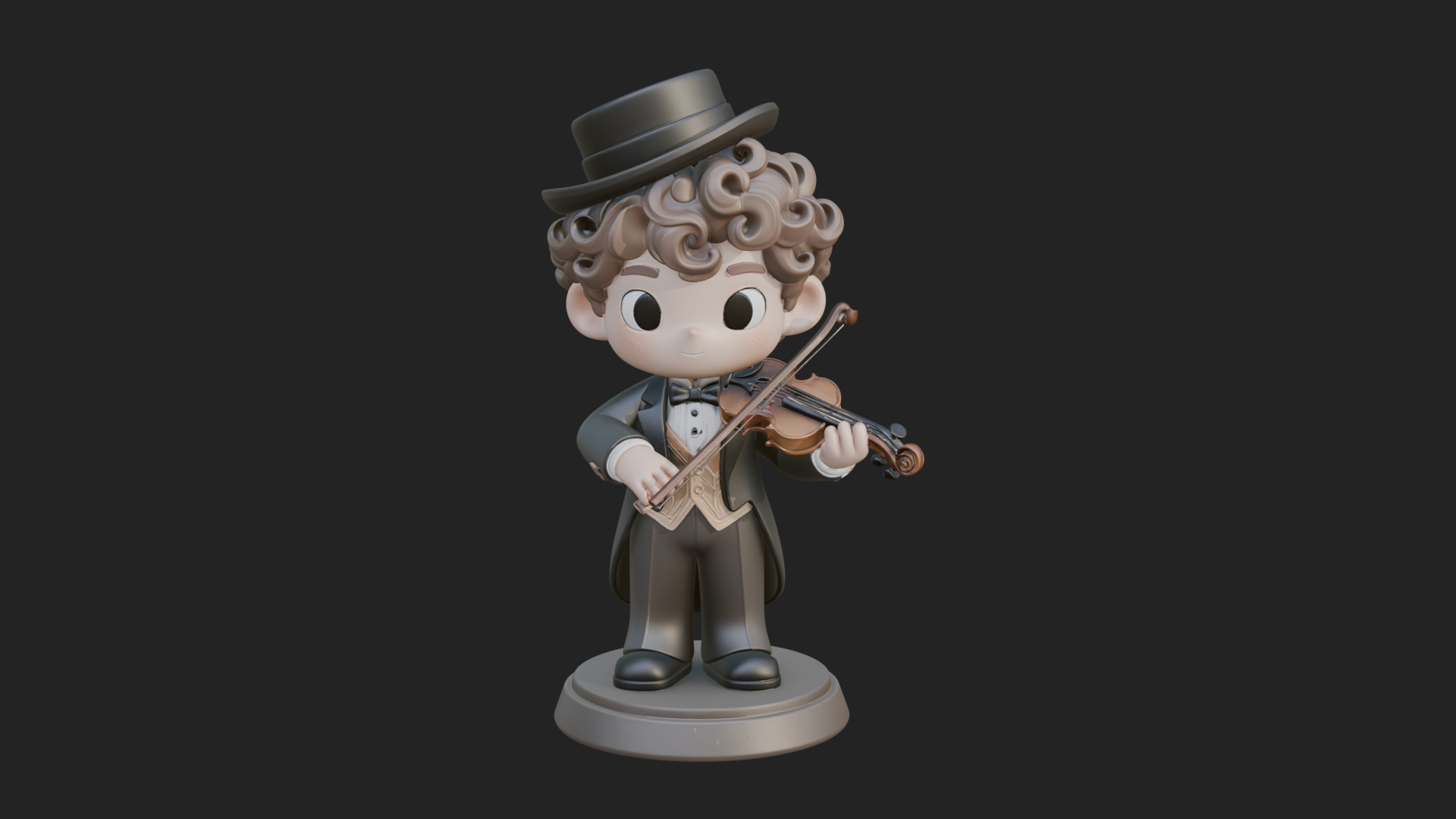 Chibi Violin Player Statue Design 4 3D Print Model 3D Model