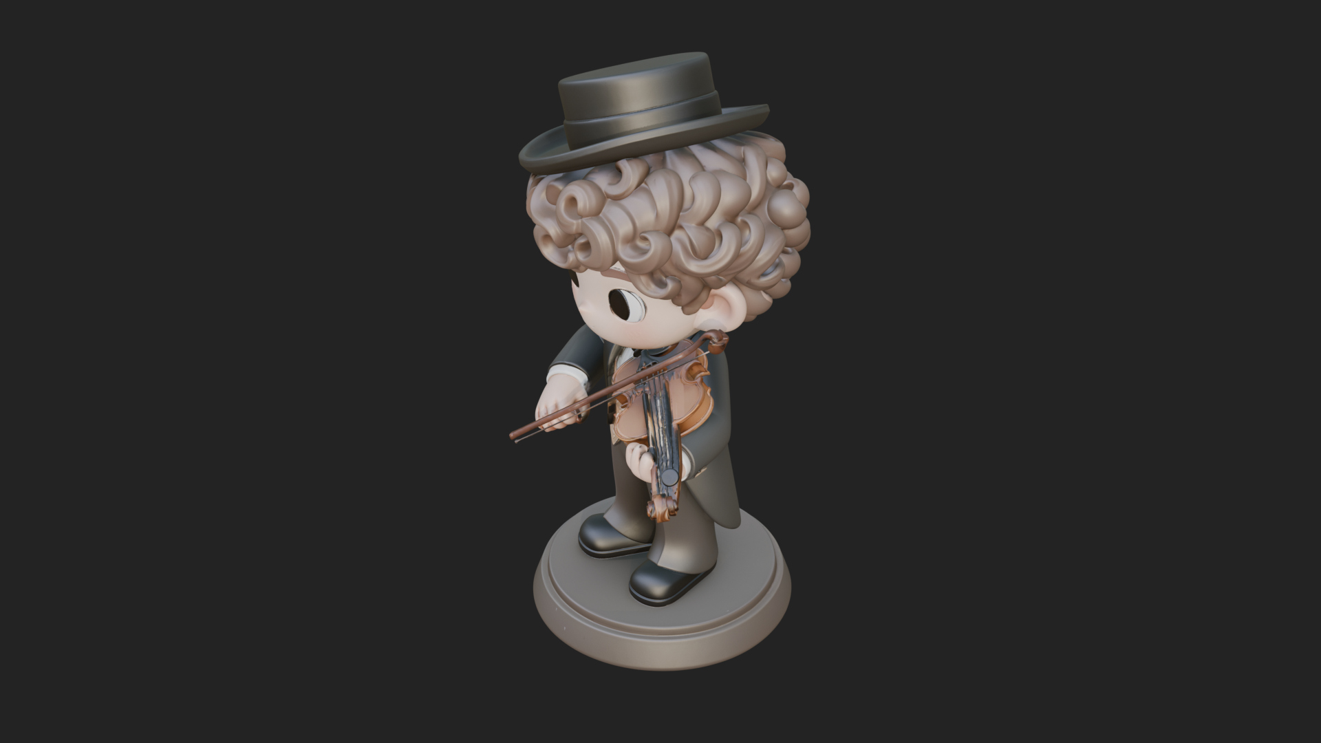 Chibi Violin Player Statue Design 4 3D Print Model 3D Model