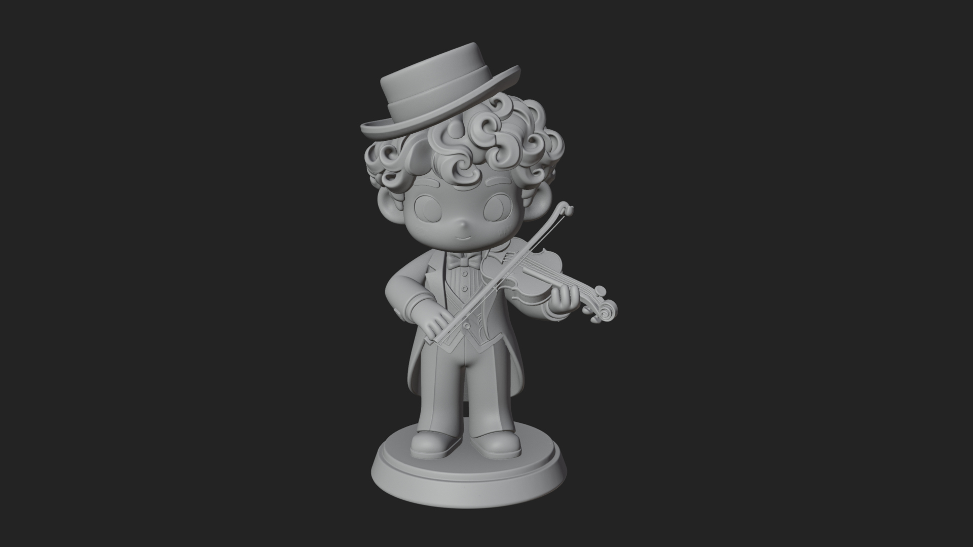 Chibi Violin Player Statue Design 4 3D Print Model 3D Model