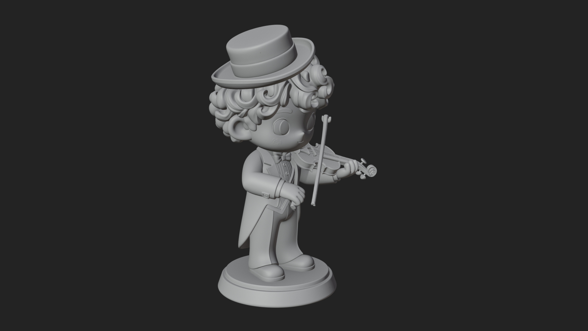 Chibi Violin Player Statue Design 4 3D Print Model 3D Model
