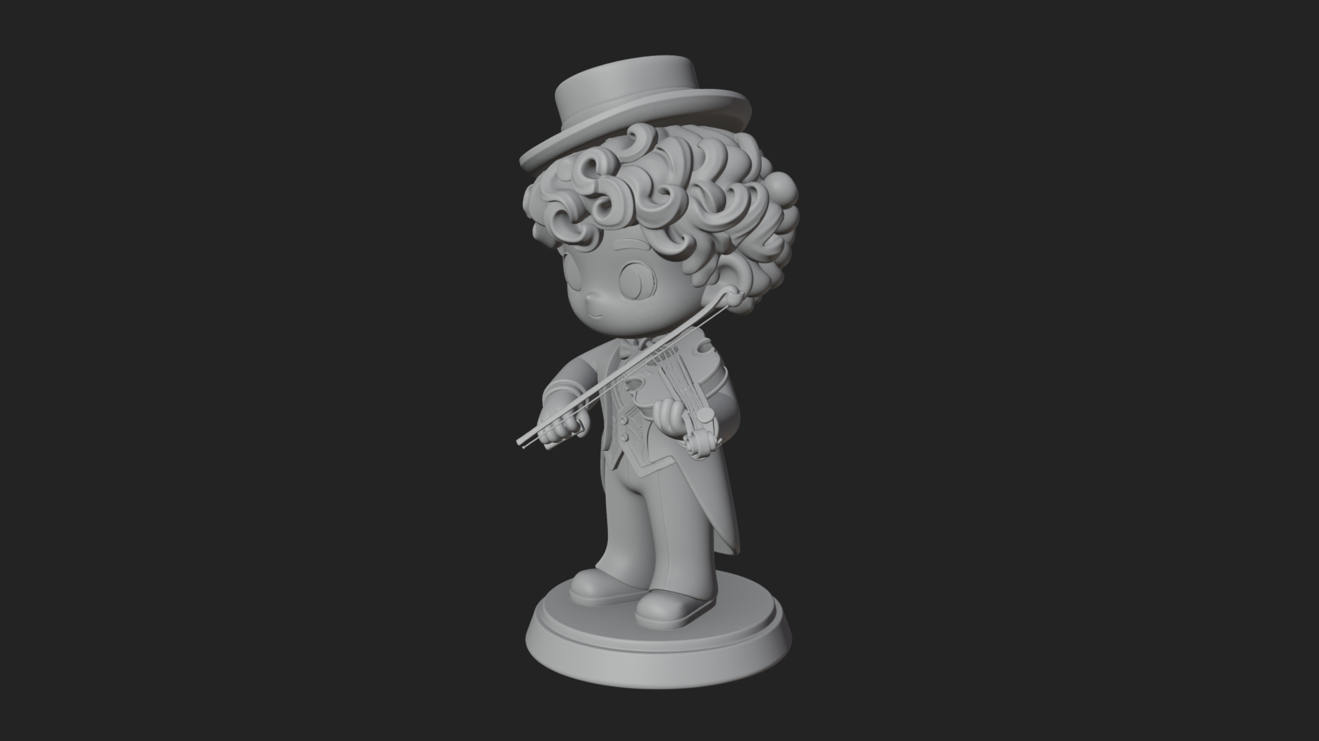 Chibi Violin Player Statue Design 4 3D Print Model 3D Model