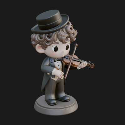 Chibi Violin Player Statue Design 4 3D Print Model