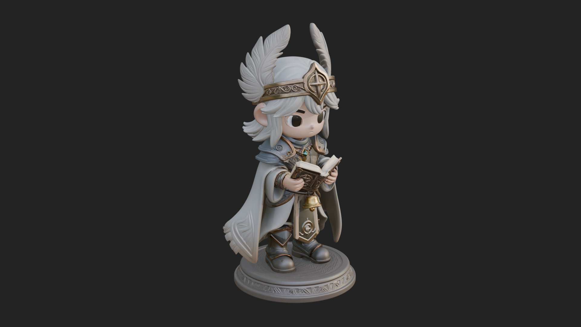 Chibi Winged Helm Mage Statue Design 1 3D Print Model 3D Model