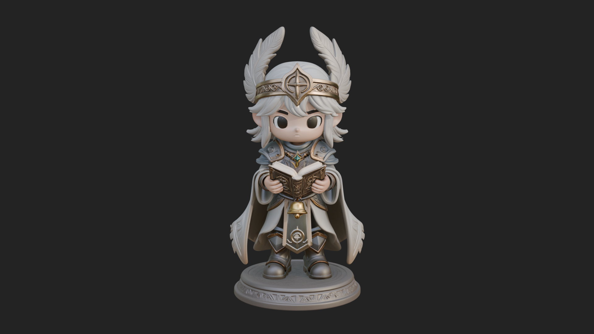 Chibi Winged Helm Mage Statue Design 1 3D Print Model 3D Model