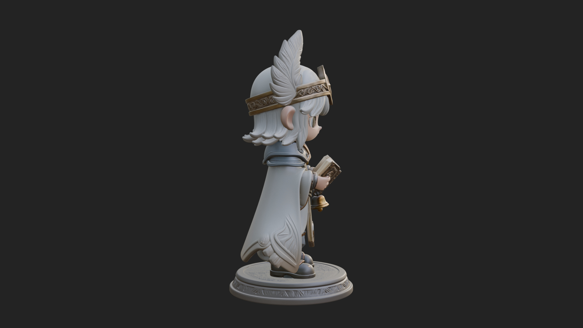 Chibi Winged Helm Mage Statue Design 1 3D Print Model 3D Model