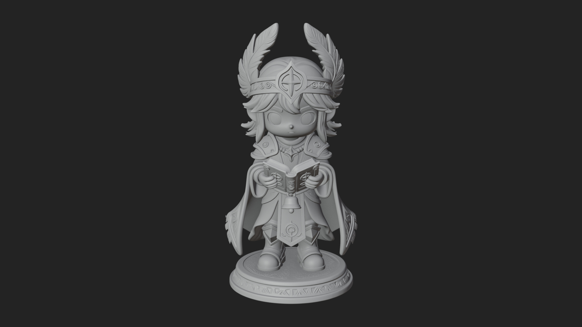 Chibi Winged Helm Mage Statue Design 1 3D Print Model 3D Model