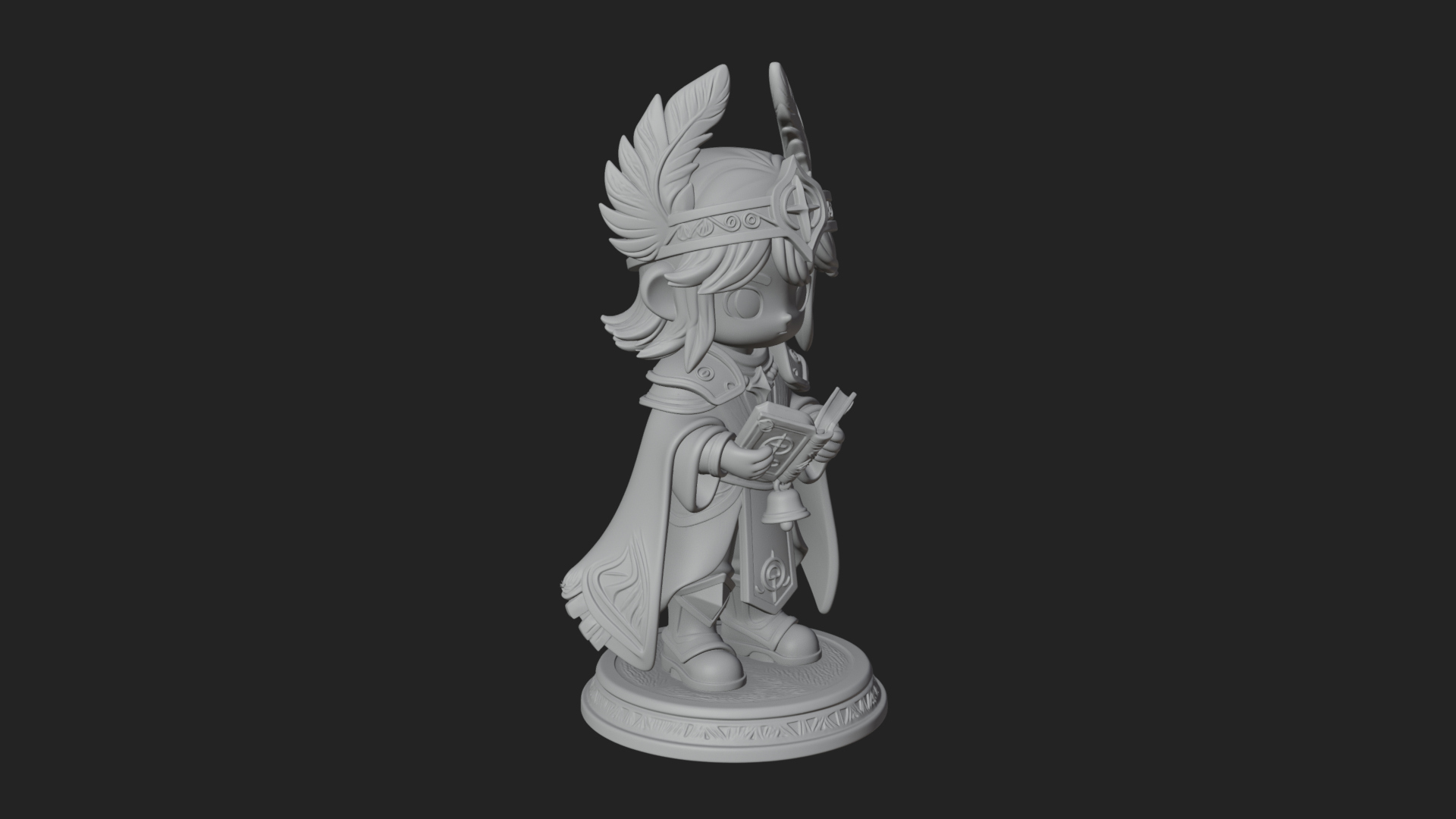 Chibi Winged Helm Mage Statue Design 1 3D Print Model 3D Model