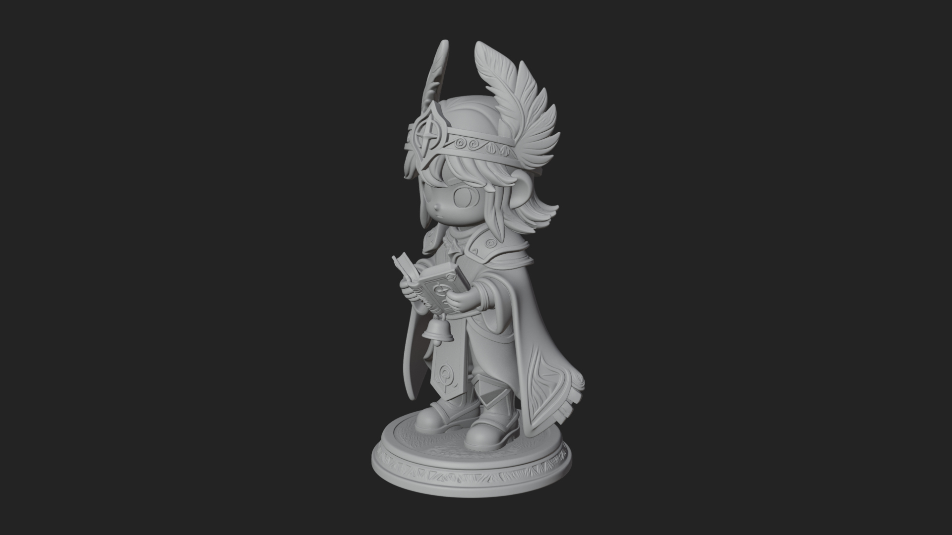Chibi Winged Helm Mage Statue Design 1 3D Print Model 3D Model