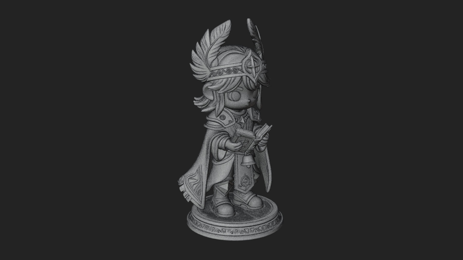 Chibi Winged Helm Mage Statue Design 1 3D Print Model 3D Model