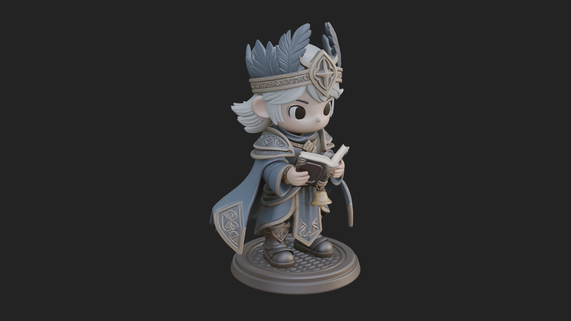 Chibi Winged Helm Mage Statue Design 2 3D Print Model 3D Model