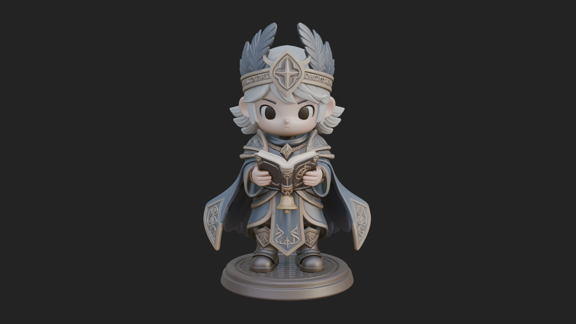 Chibi Winged Helm Mage Statue Design 2 3D Print Model 3D Model