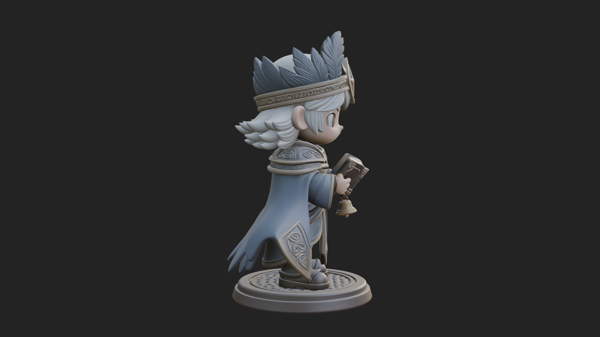 Chibi Winged Helm Mage Statue Design 2 3D Print Model 3D Model