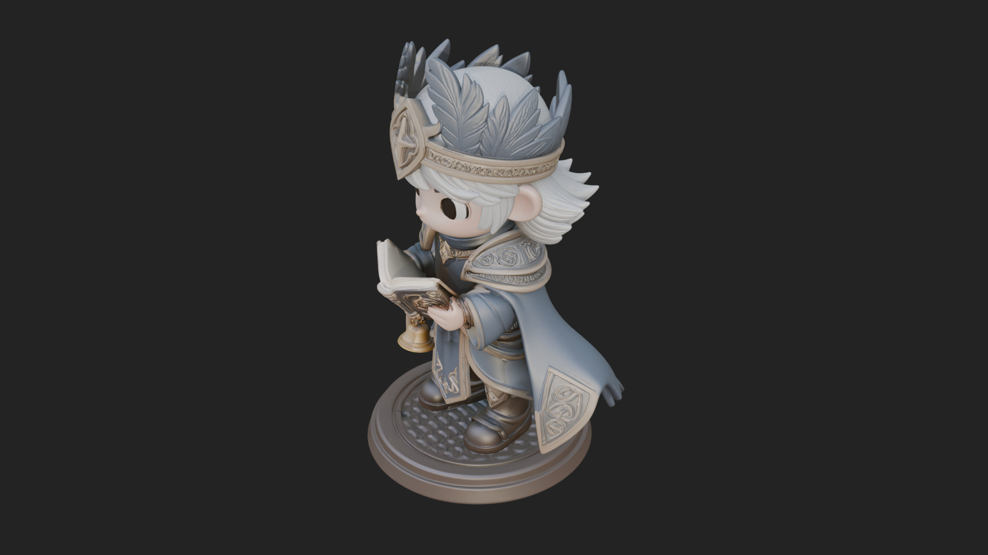 Chibi Winged Helm Mage Statue Design 2 3D Print Model 3D Model