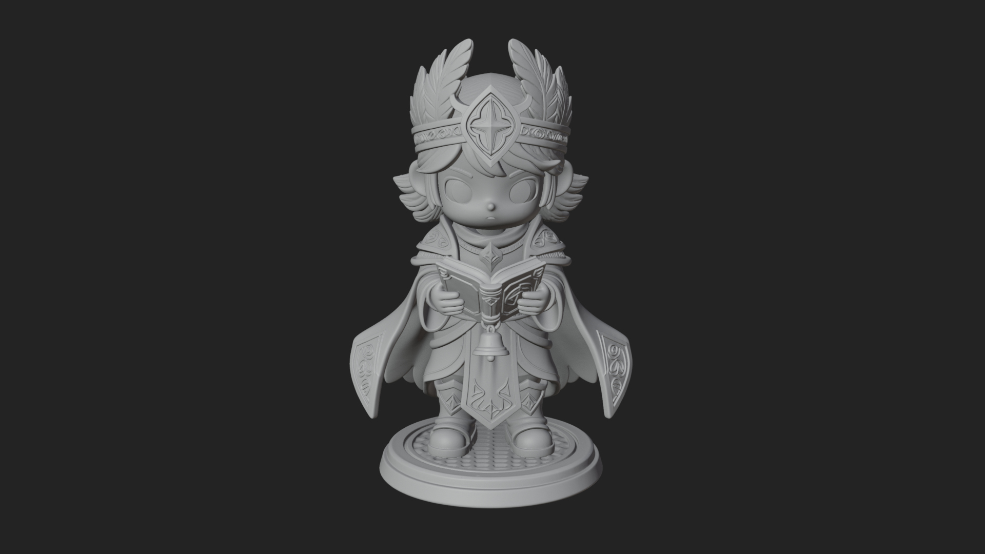 Chibi Winged Helm Mage Statue Design 2 3D Print Model 3D Model