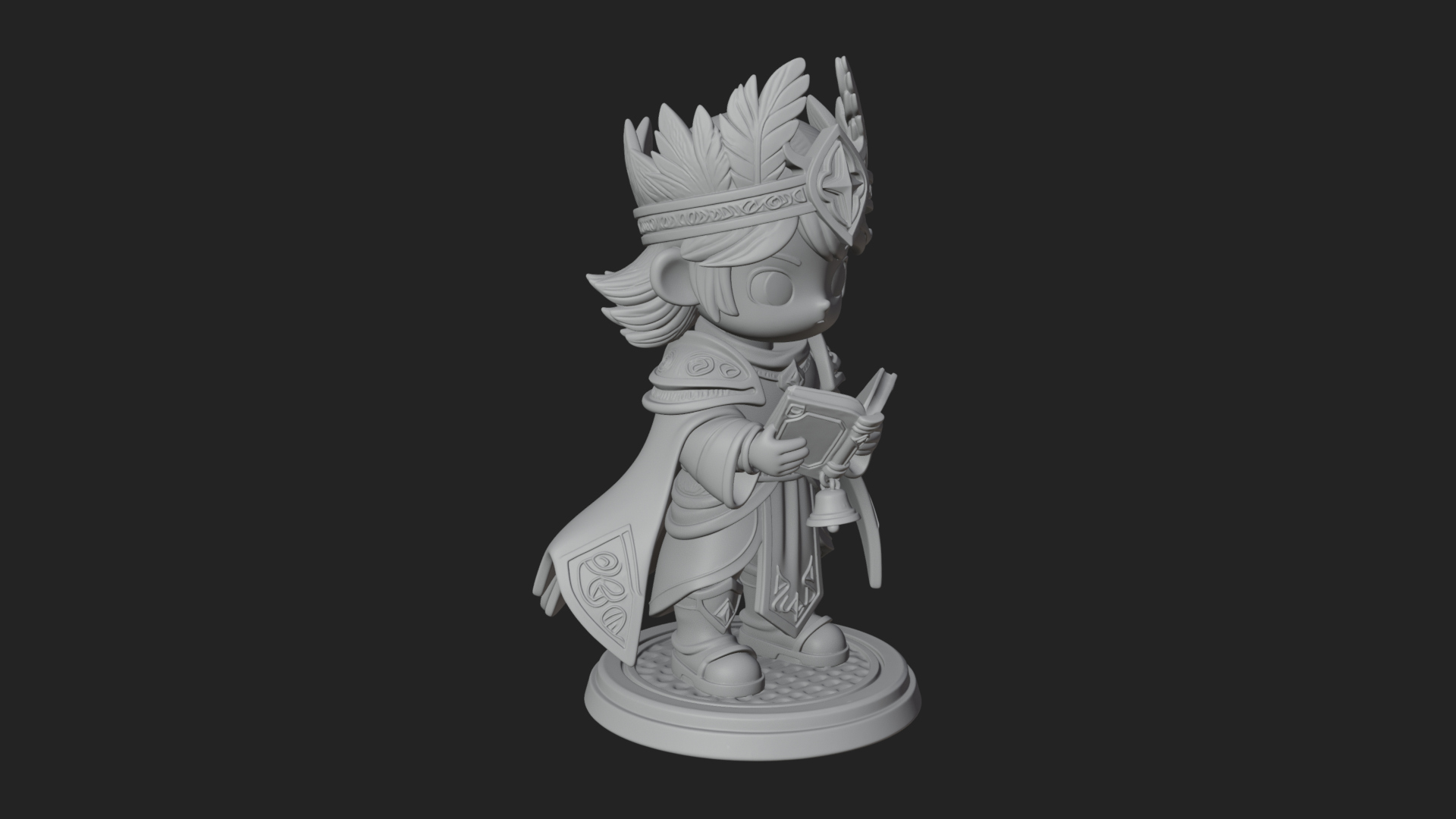 Chibi Winged Helm Mage Statue Design 2 3D Print Model 3D Model