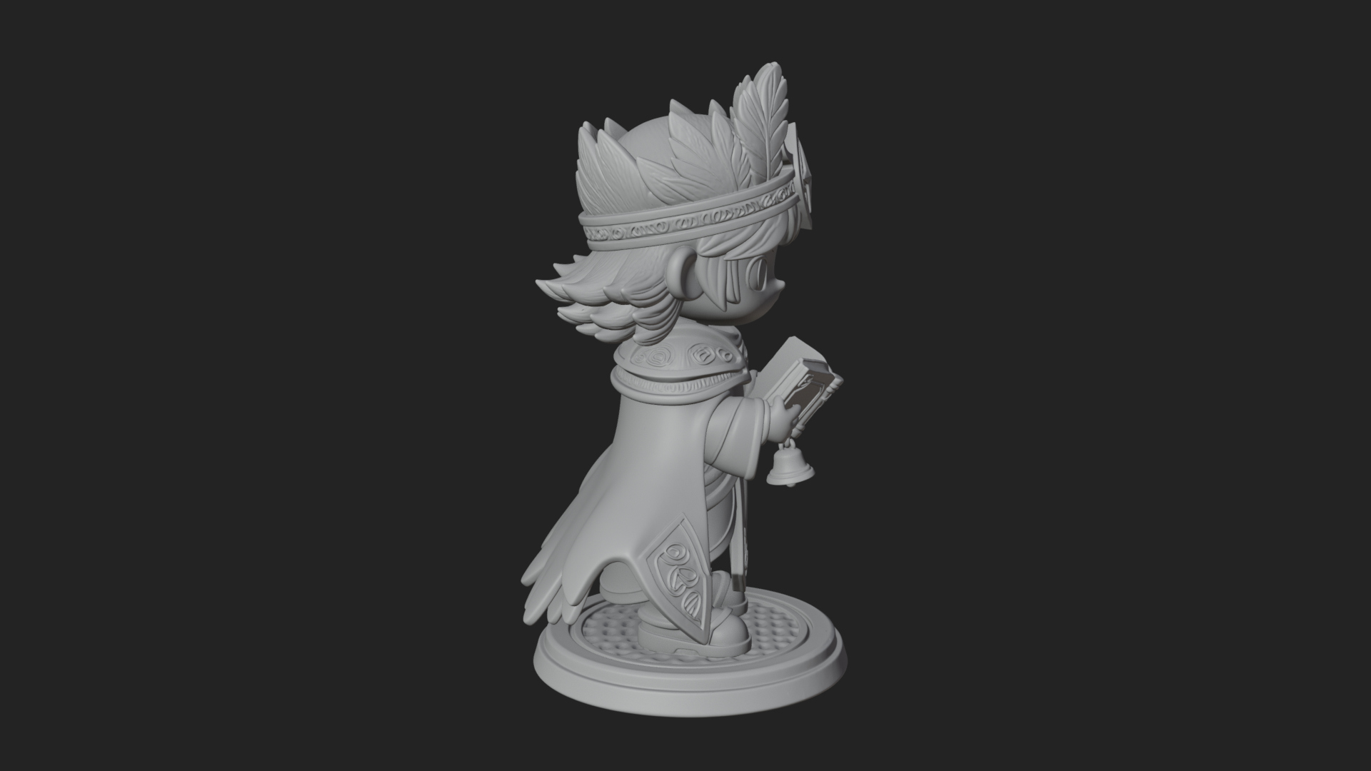 Chibi Winged Helm Mage Statue Design 2 3D Print Model 3D Model