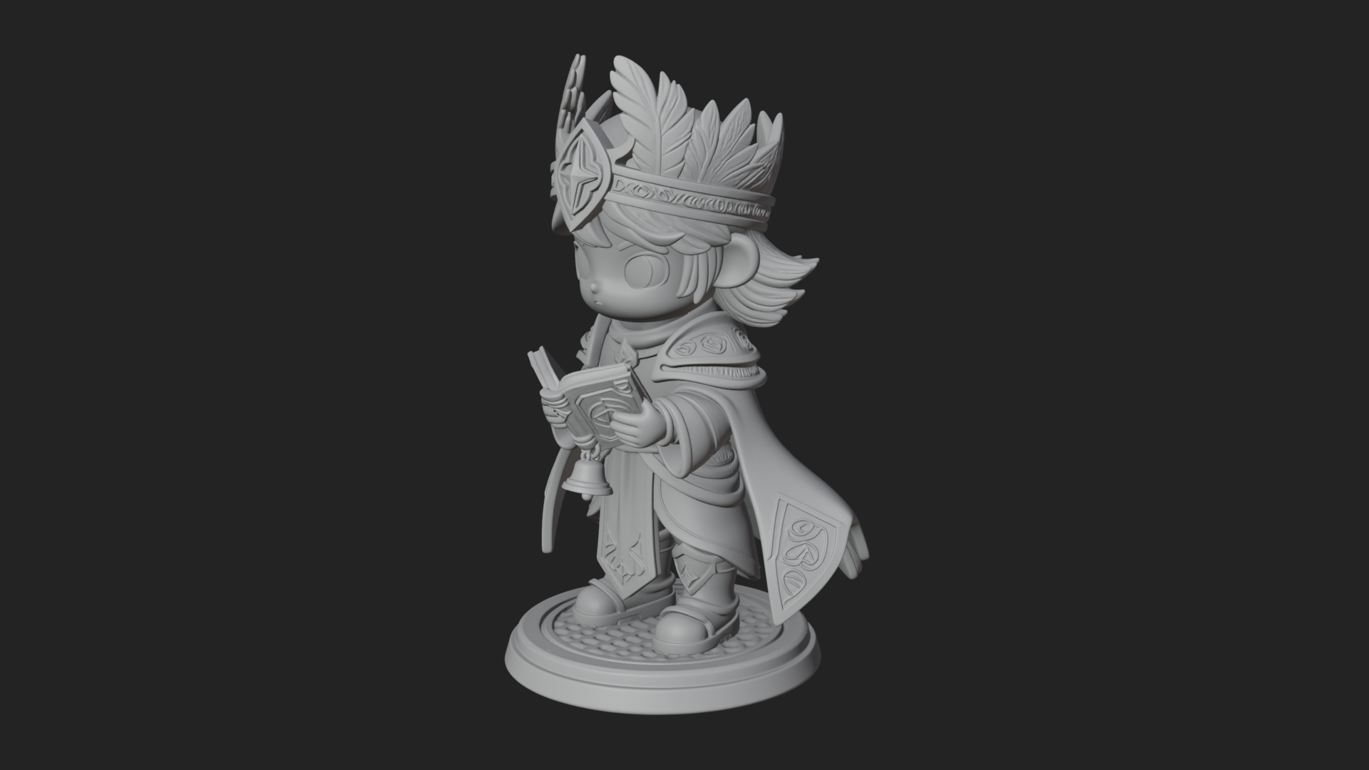 Chibi Winged Helm Mage Statue Design 2 3D Print Model 3D Model