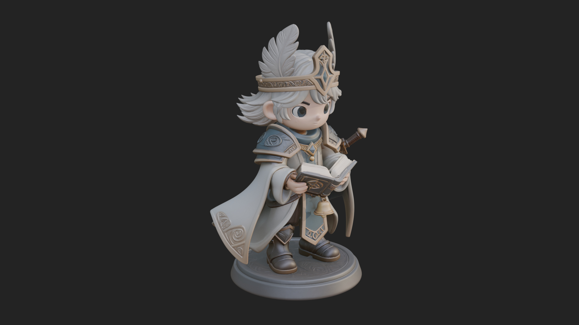 Chibi Winged Helm Mage Statue Design 3 3D Print Model 3D Model