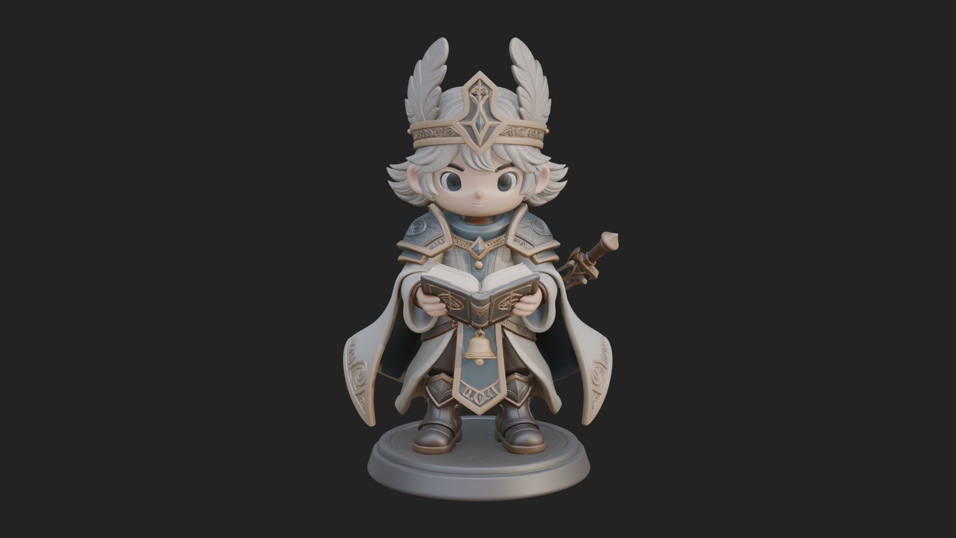 Chibi Winged Helm Mage Statue Design 3 3D Print Model 3D Model
