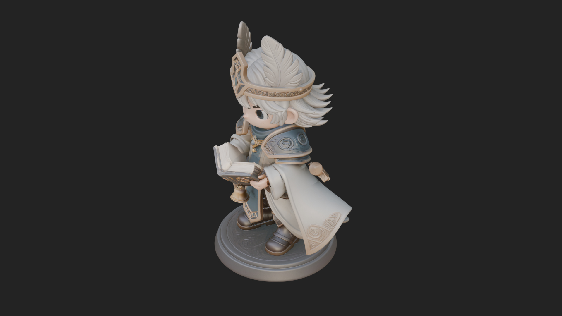 Chibi Winged Helm Mage Statue Design 3 3D Print Model 3D Model