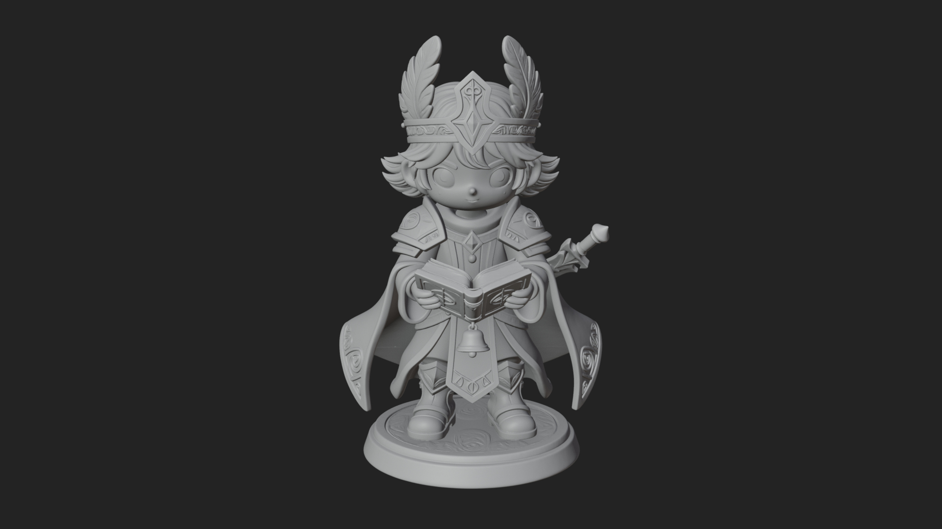 Chibi Winged Helm Mage Statue Design 3 3D Print Model 3D Model