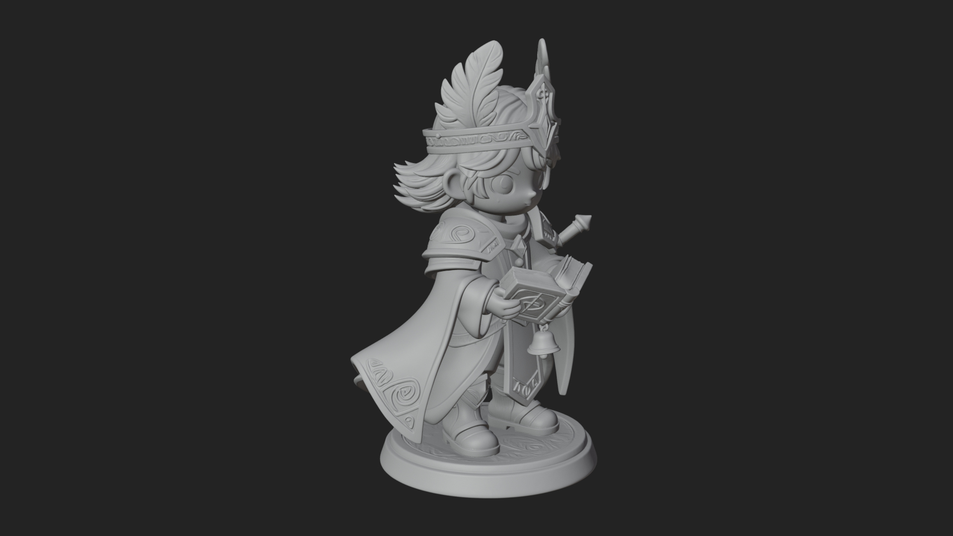 Chibi Winged Helm Mage Statue Design 3 3D Print Model 3D Model