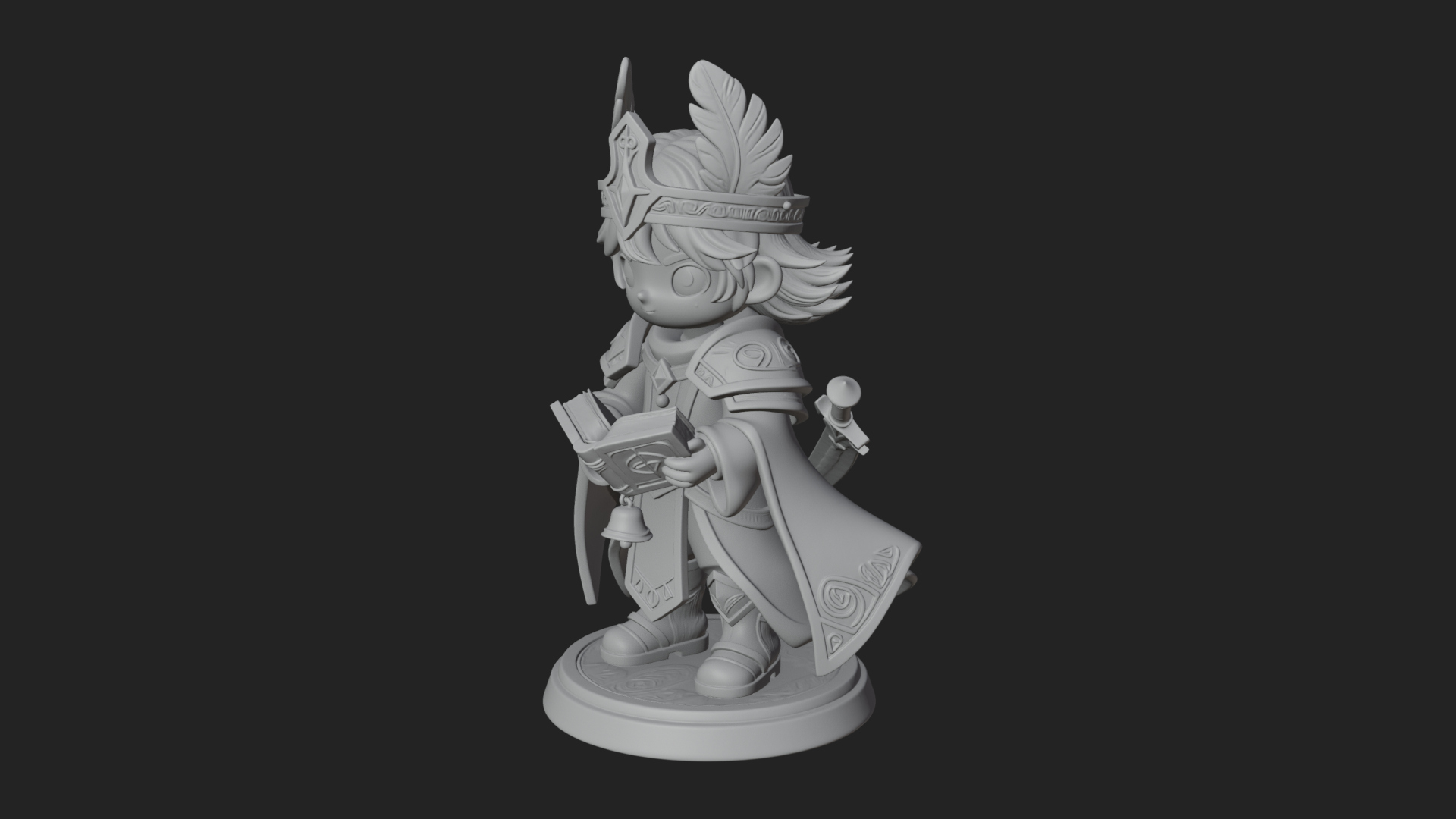 Chibi Winged Helm Mage Statue Design 3 3D Print Model 3D Model