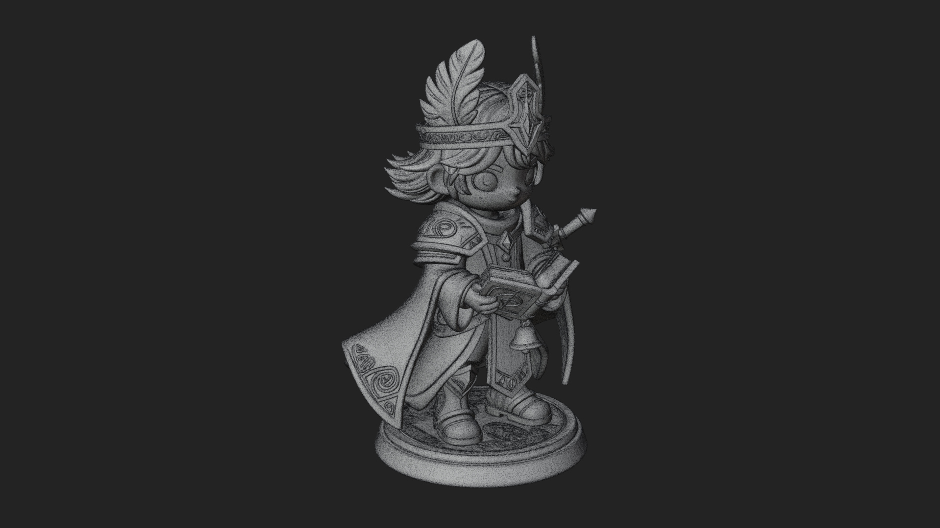 Chibi Winged Helm Mage Statue Design 3 3D Print Model 3D Model