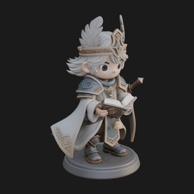 Chibi Winged Helm Mage Statue Design 3 3D Print Model