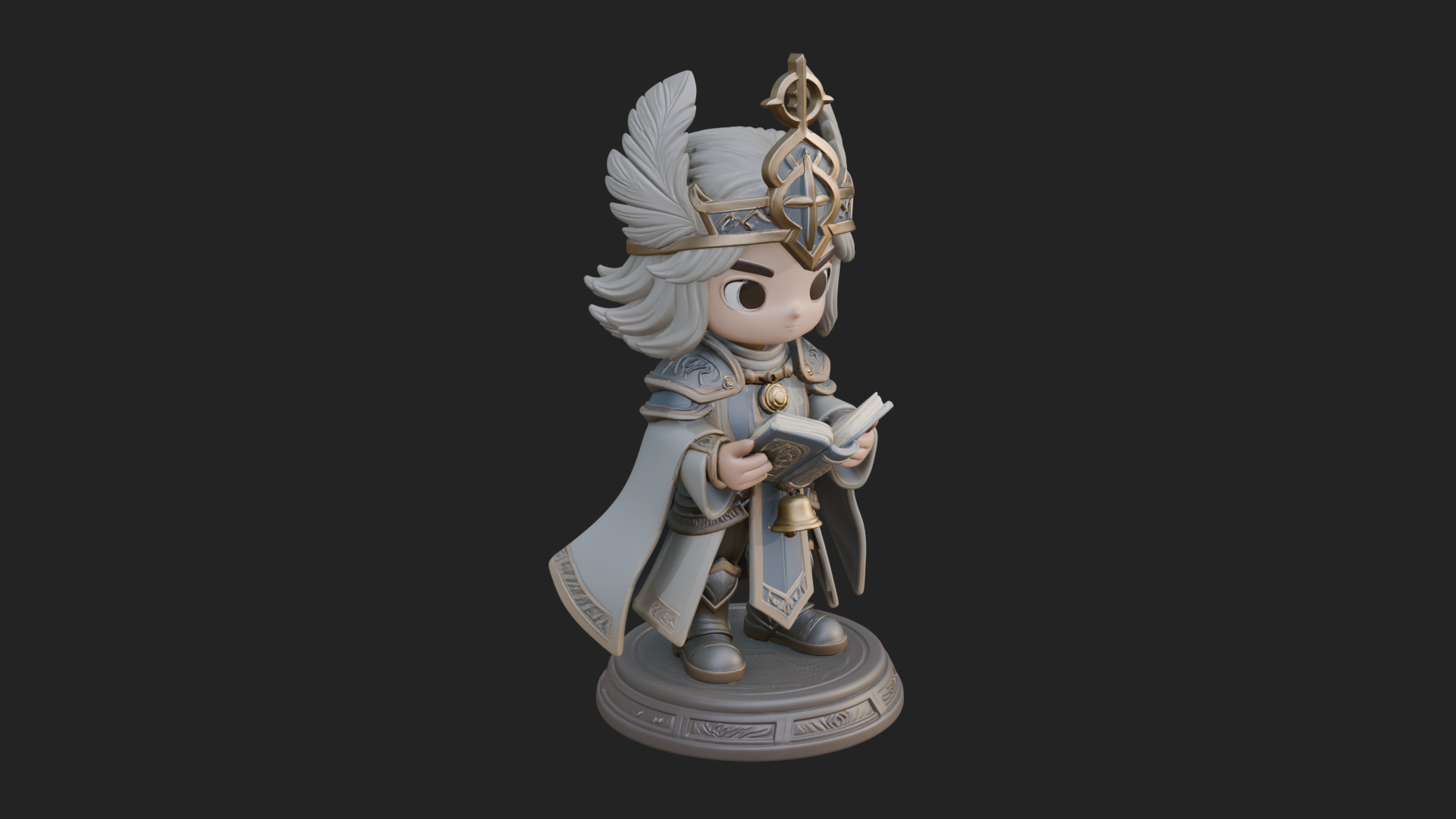 Chibi Winged Helm Mage Statue Design 4 3D Print Model 3D Model