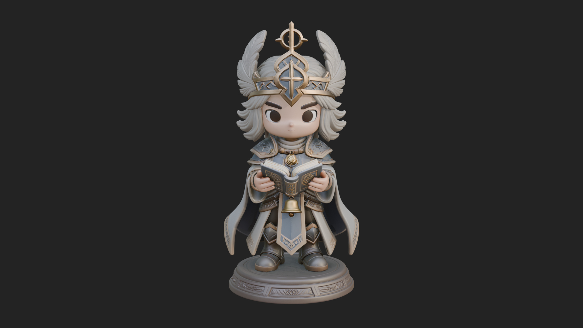 Chibi Winged Helm Mage Statue Design 4 3D Print Model 3D Model