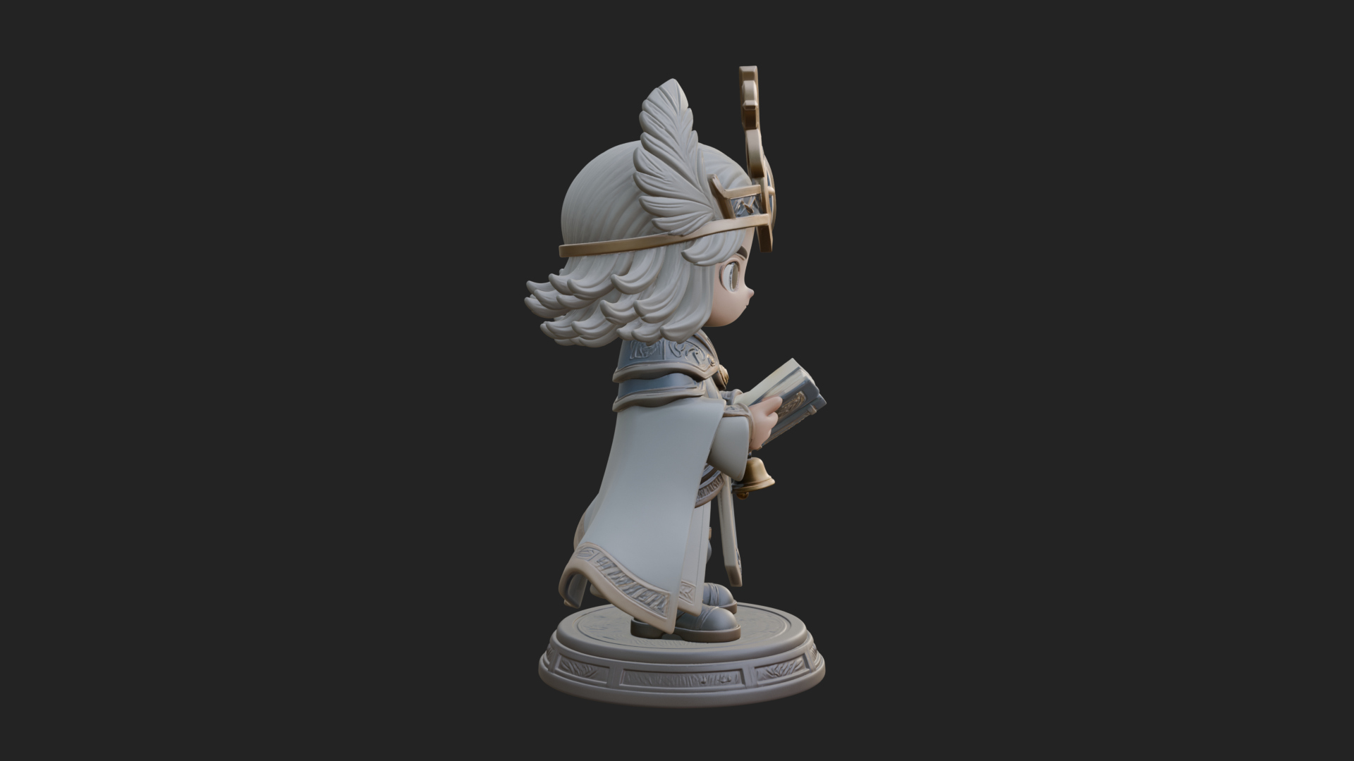 Chibi Winged Helm Mage Statue Design 4 3D Print Model 3D Model