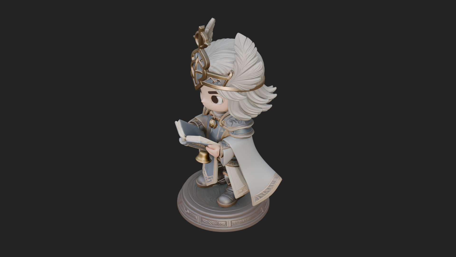 Chibi Winged Helm Mage Statue Design 4 3D Print Model 3D Model