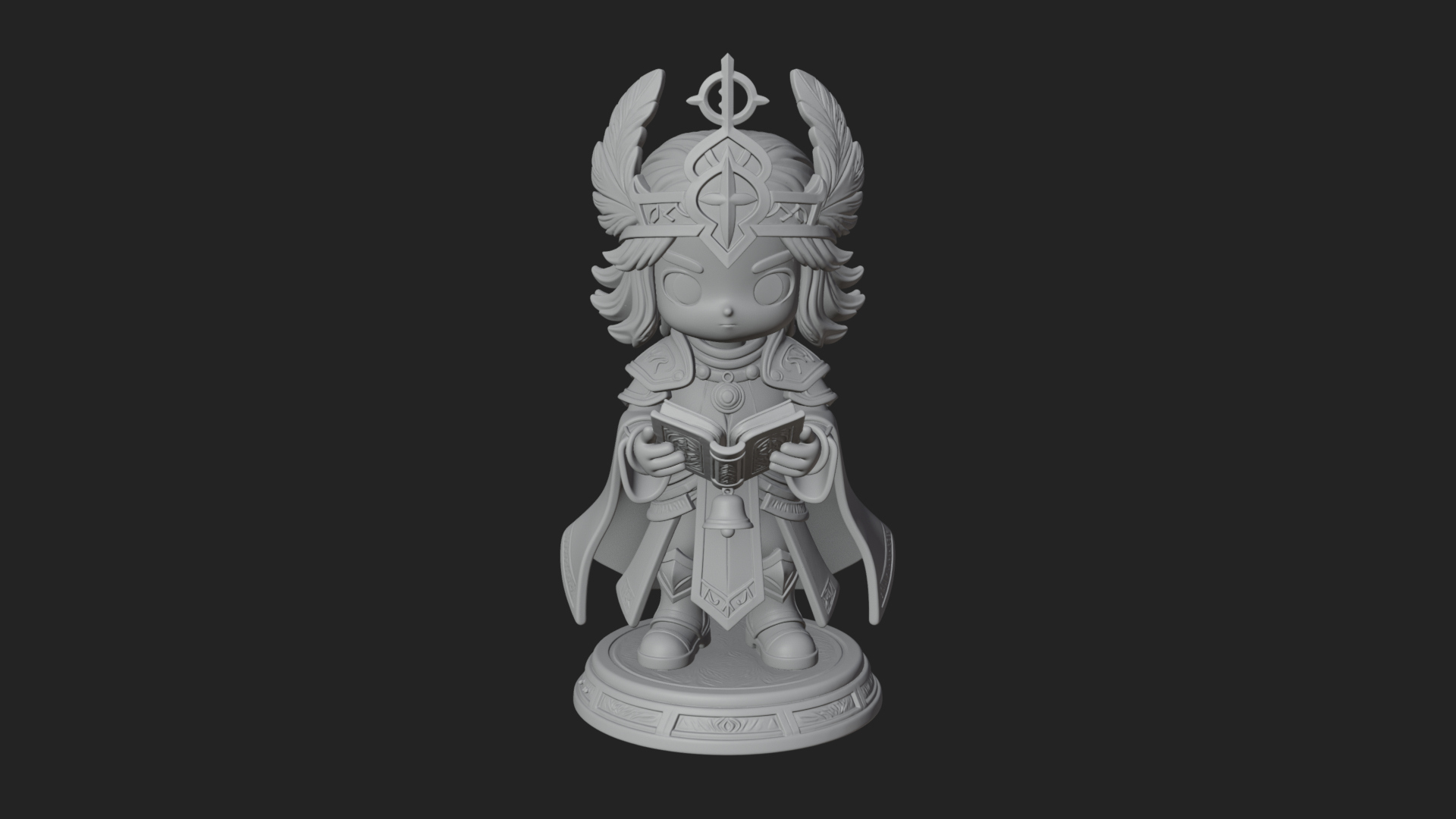Chibi Winged Helm Mage Statue Design 4 3D Print Model 3D Model