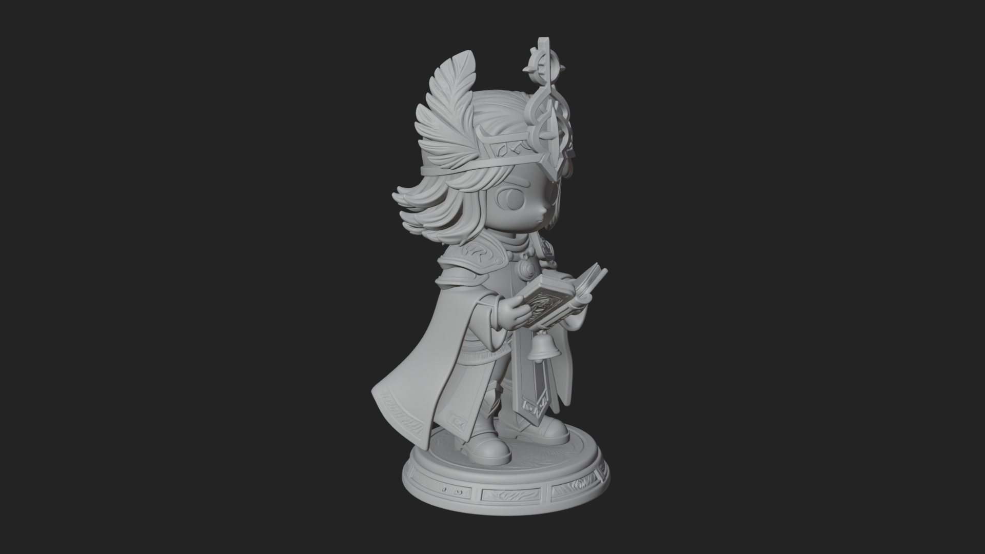 Chibi Winged Helm Mage Statue Design 4 3D Print Model 3D Model