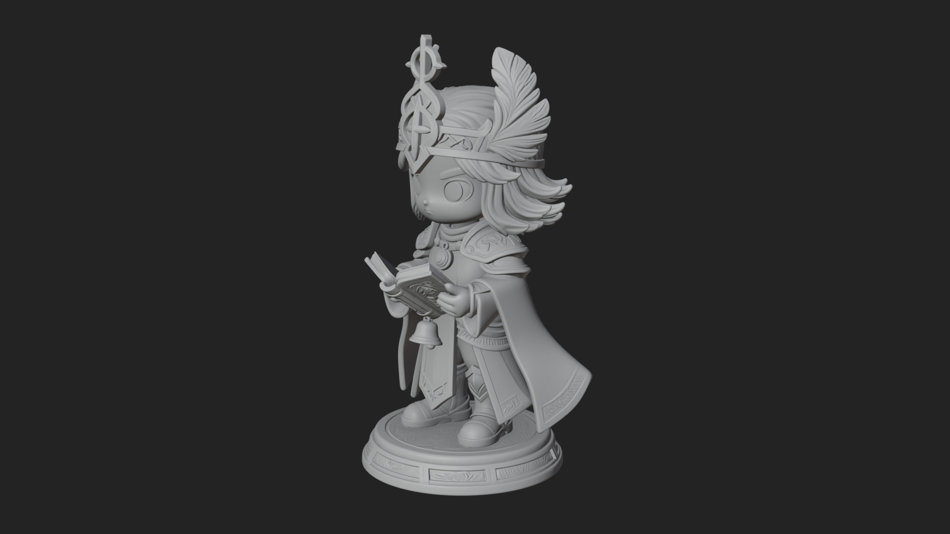 Chibi Winged Helm Mage Statue Design 4 3D Print Model 3D Model