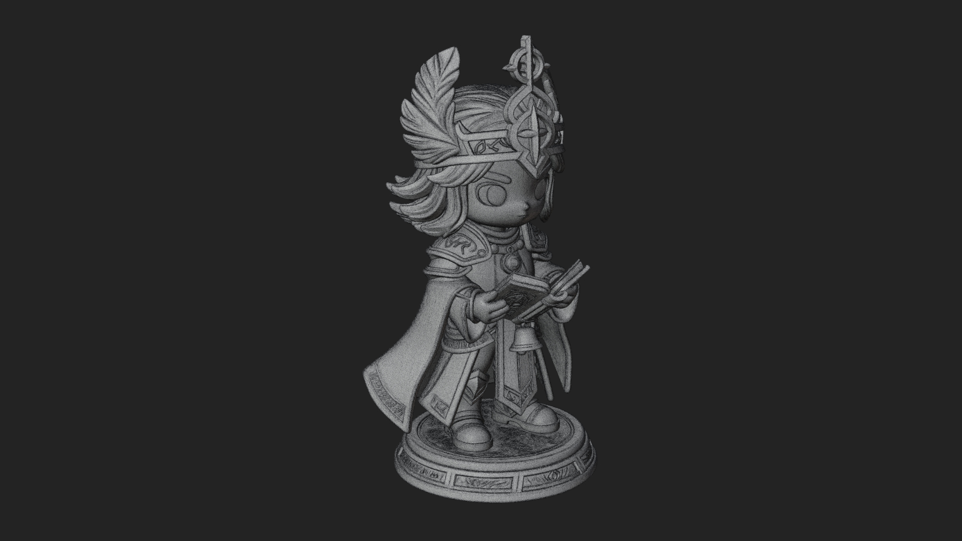 Chibi Winged Helm Mage Statue Design 4 3D Print Model 3D Model