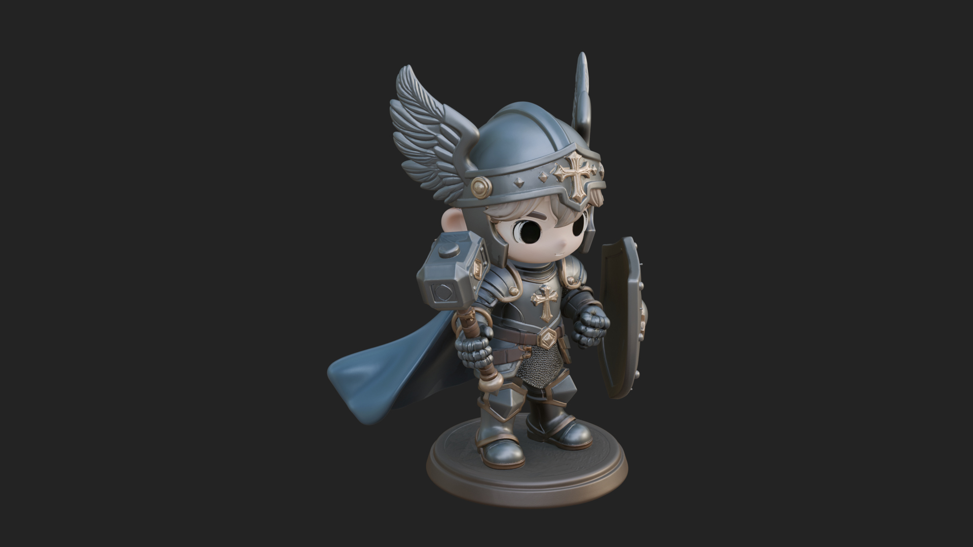 Chibi Winged Helm Paladin Statue Design 1 3D Print Model 3D Model