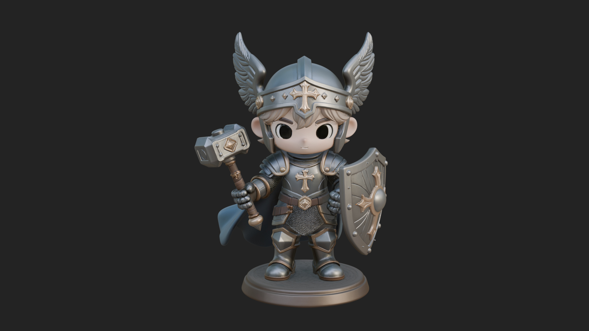 Chibi Winged Helm Paladin Statue Design 1 3D Print Model 3D Model