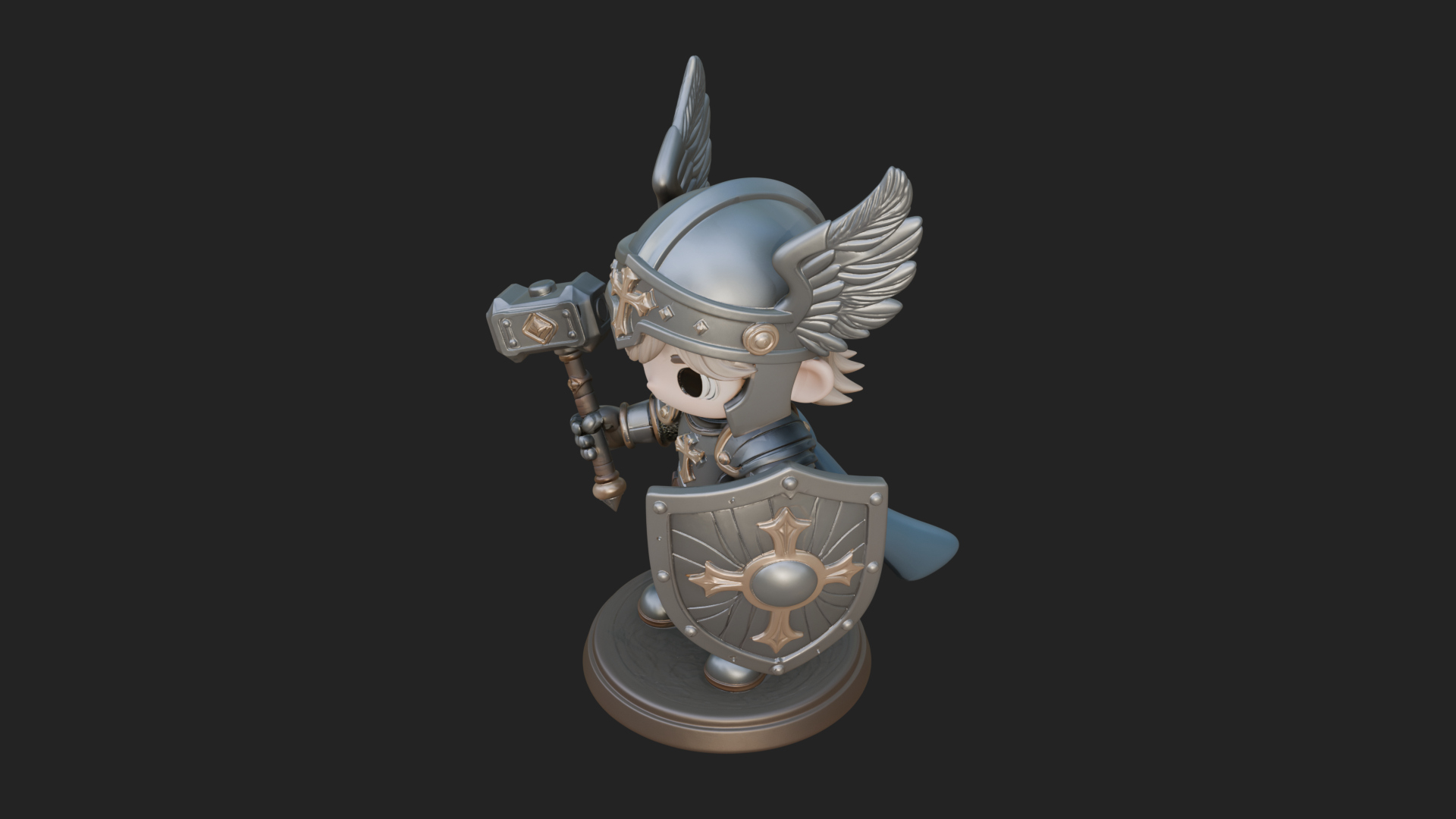 Chibi Winged Helm Paladin Statue Design 1 3D Print Model 3D Model