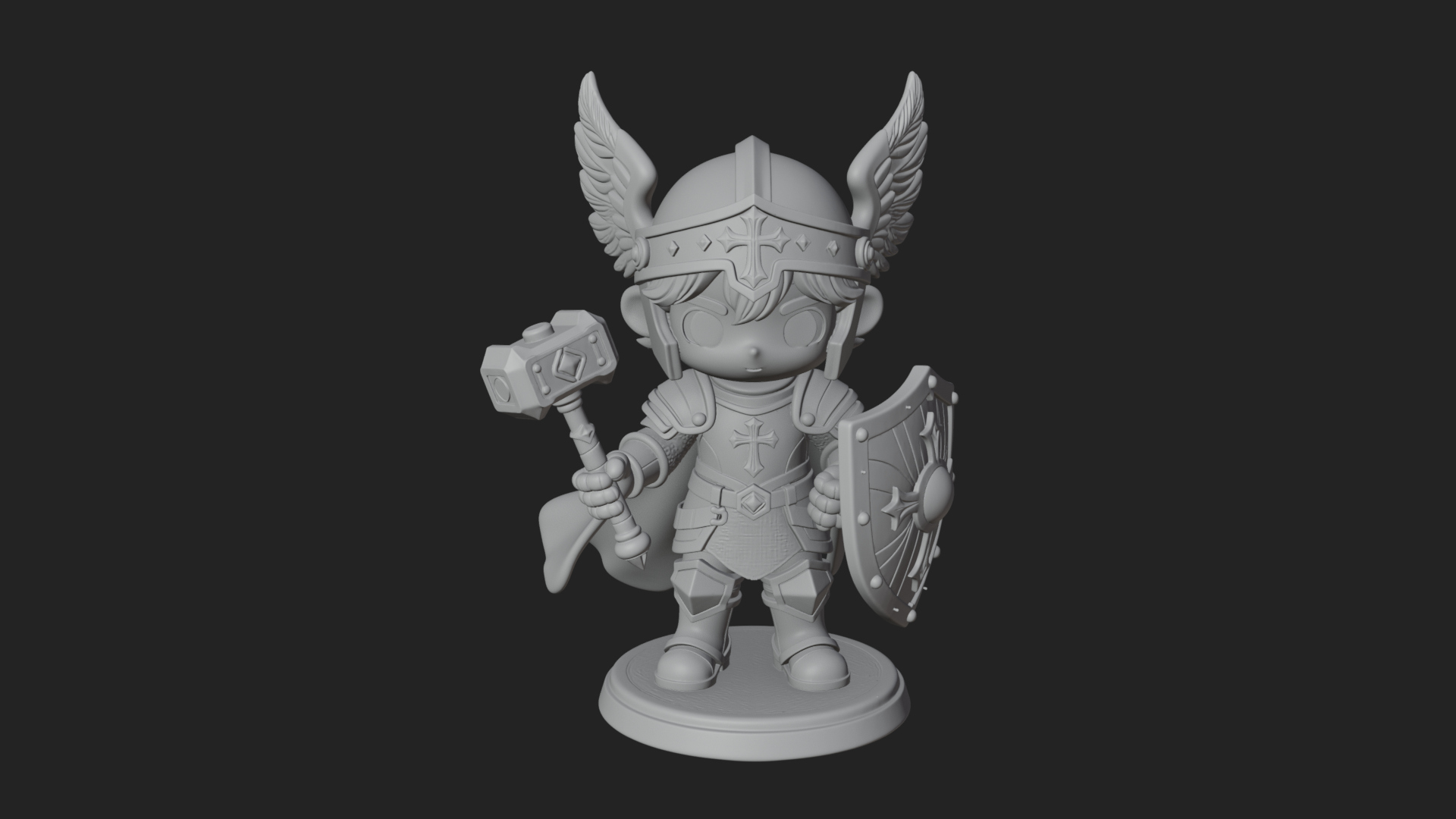 Chibi Winged Helm Paladin Statue Design 1 3D Print Model 3D Model