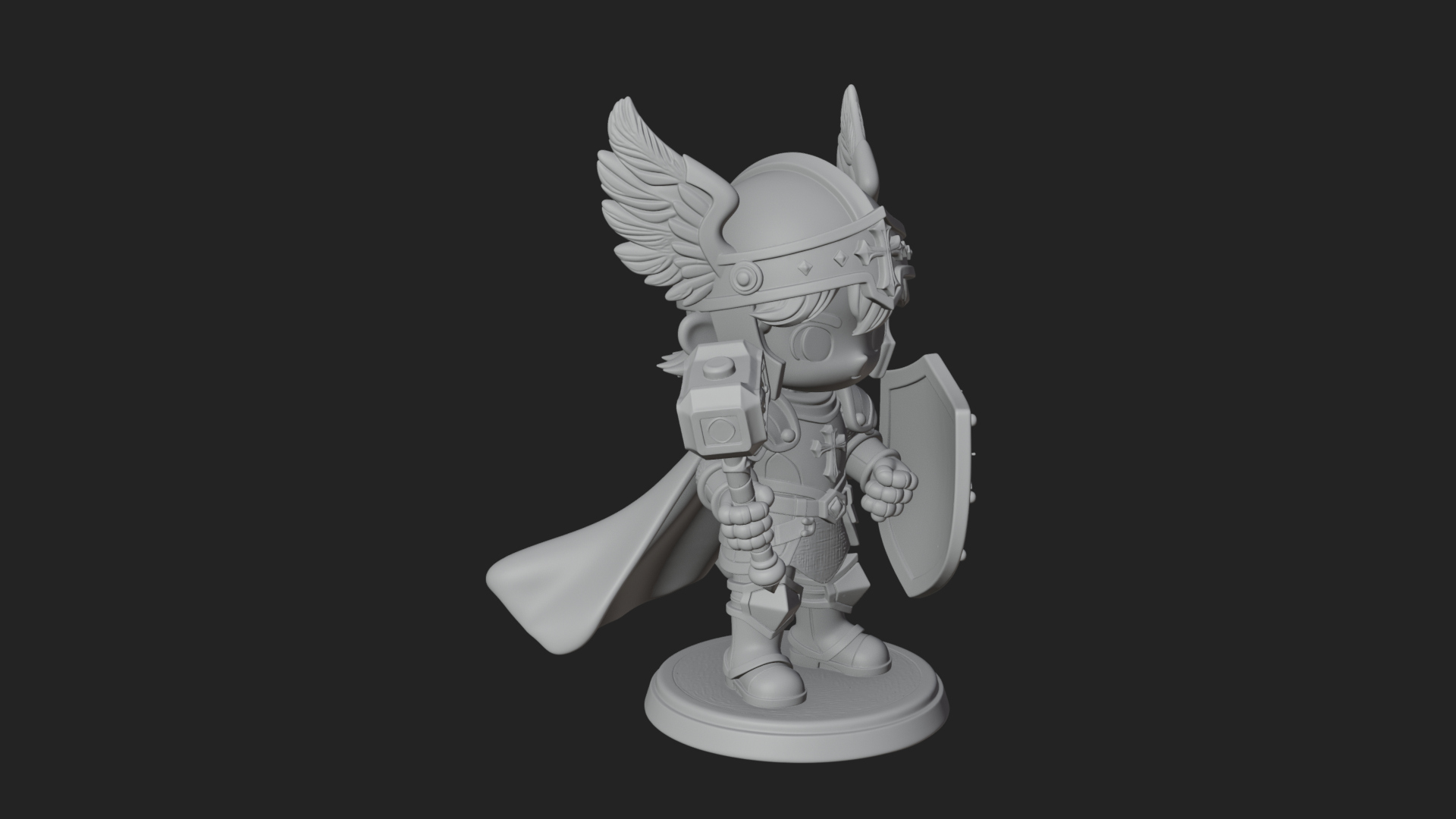 Chibi Winged Helm Paladin Statue Design 1 3D Print Model 3D Model