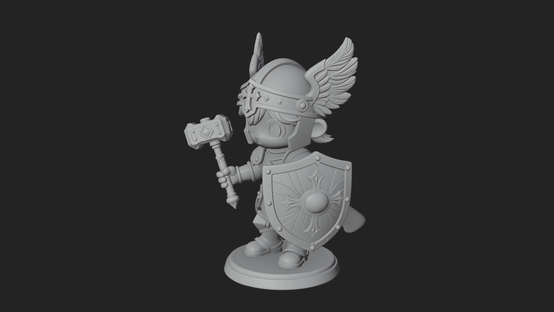 Chibi Winged Helm Paladin Statue Design 1 3D Print Model 3D Model